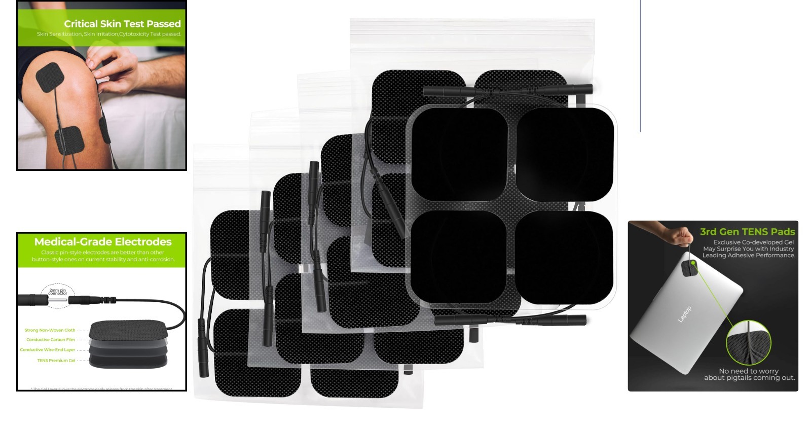 Universal Compatibility 20-Piece Black TENS Electrode Patches for Muscle Therapy