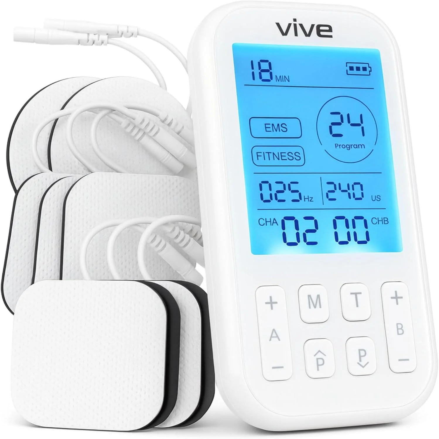 Vive Stim Machine for Muscle Recovery – 24 Mode Tens Unit Stimulator for Pain Re