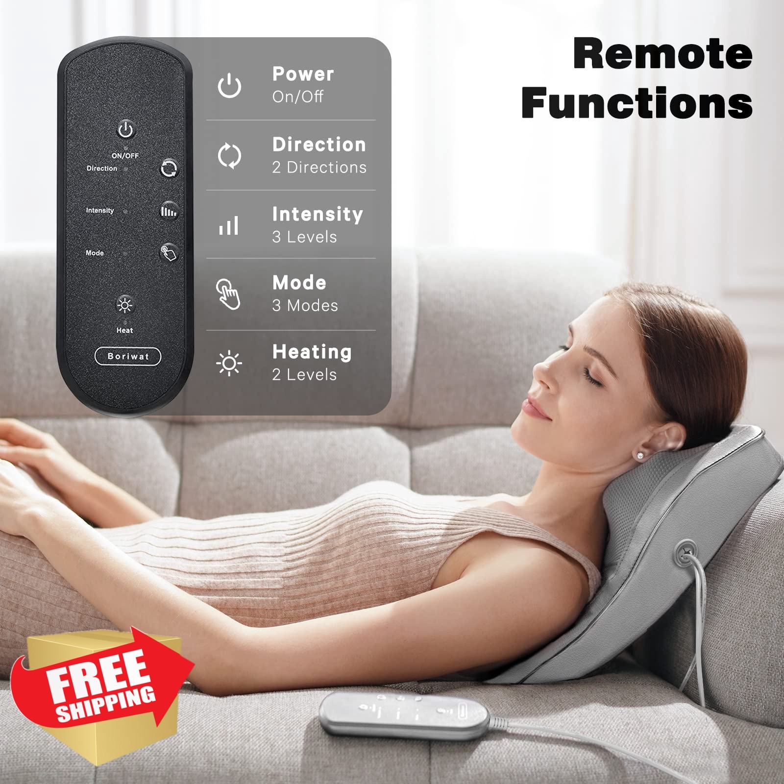 Boriwat Back Massager Heat Light Gray