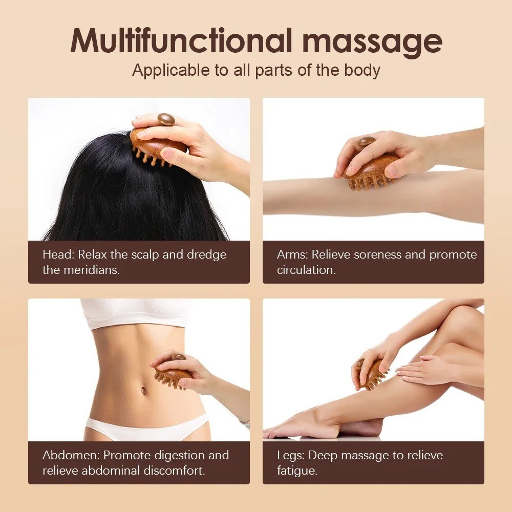 Sandalwood Massage Comb Finger Ring Scalp Massager AntiStatic Wooden Guasha Tool