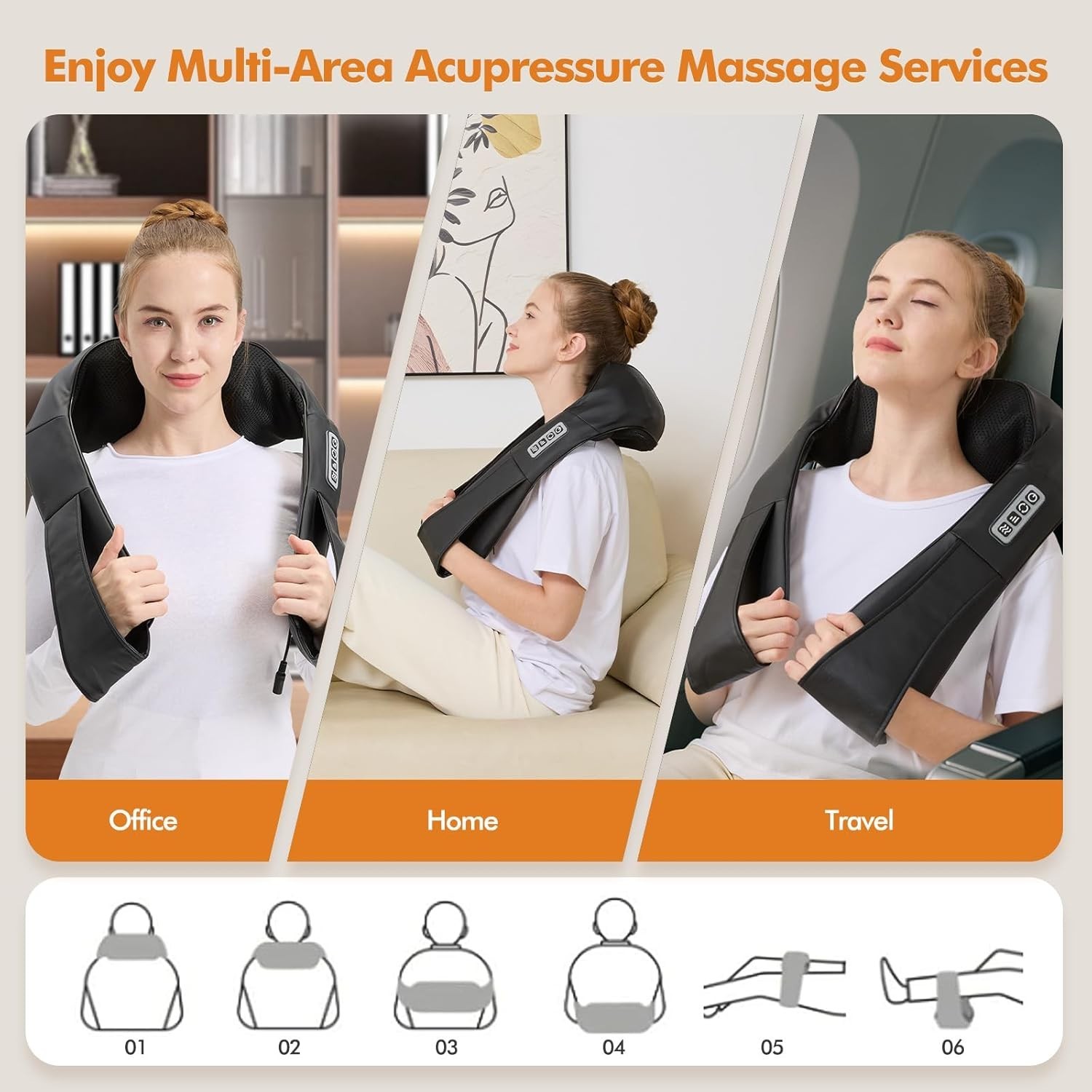 Neck Shoulder Massager Faux Leather Heat Heating Shiatsu Back Home Office