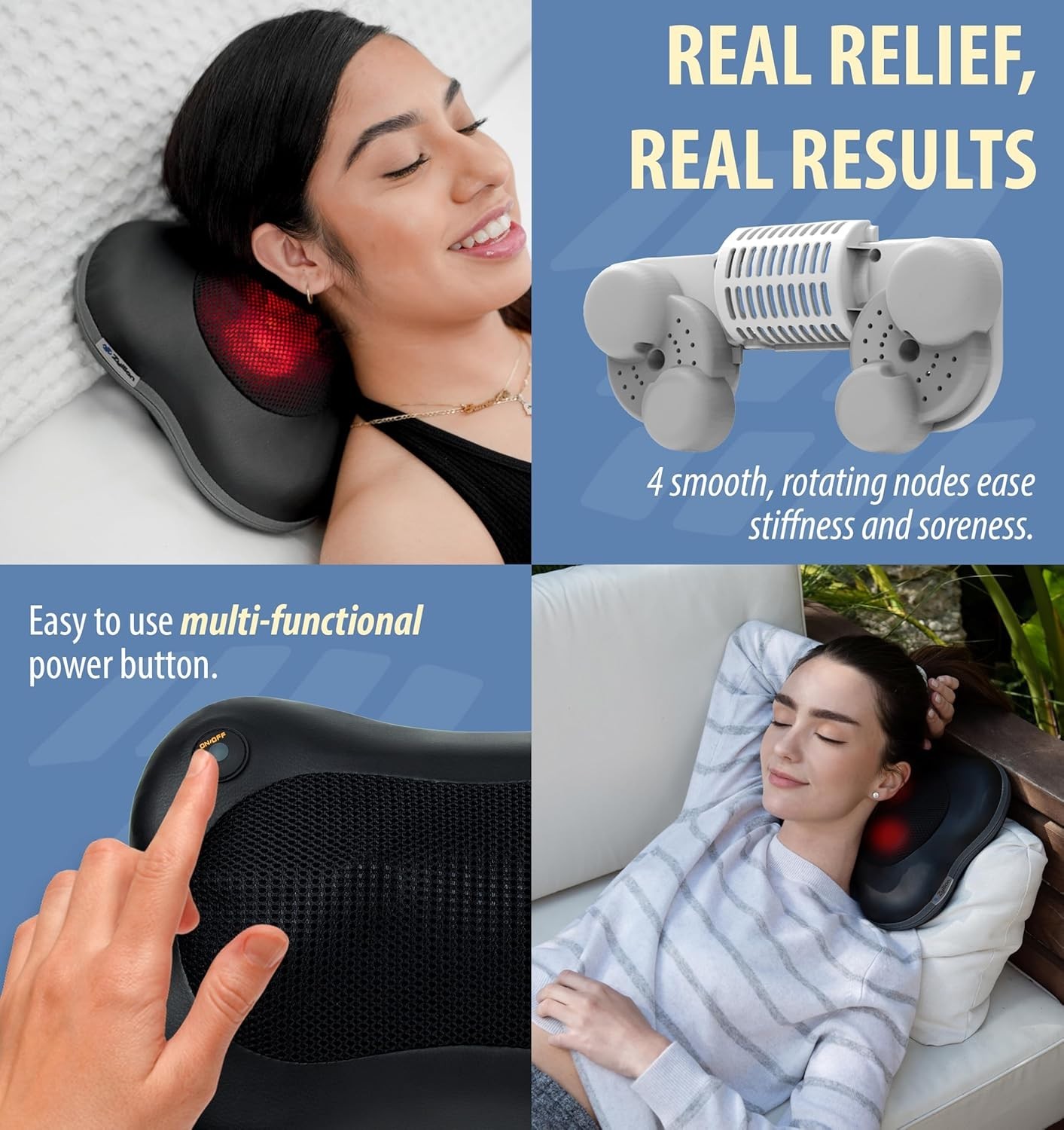 Shiatsu 3D Electric Neck and Back Massager with Heat – Pain Relief Pillow, Black