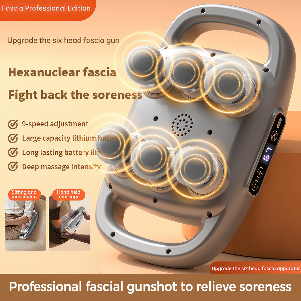 Professional 6 Head Fascia Gun Massager For Shoulder Back Waist Body Deep Tissue