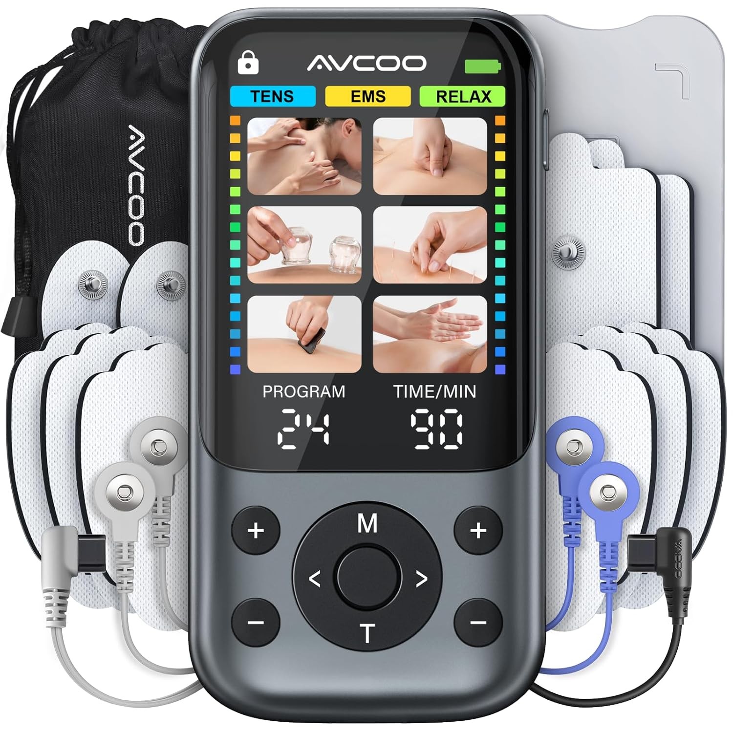 Tens Unit Muscle Stimulator 3-in-1 EMS Massager 24 Modes 30 Intensities