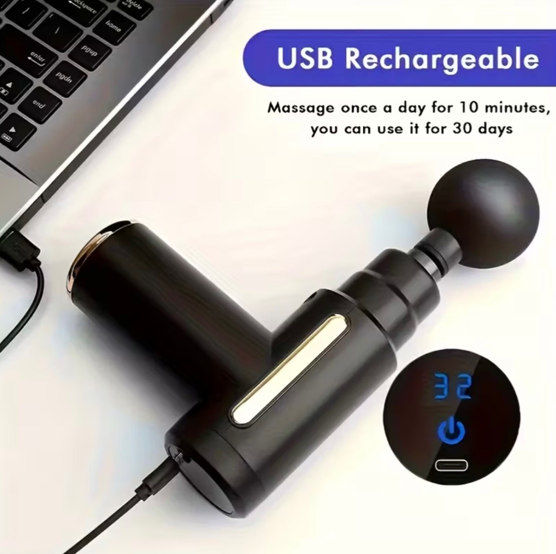 Rechargeable High-Frequency Massager with 4 Attachments, USB Charging, 1200Mah L