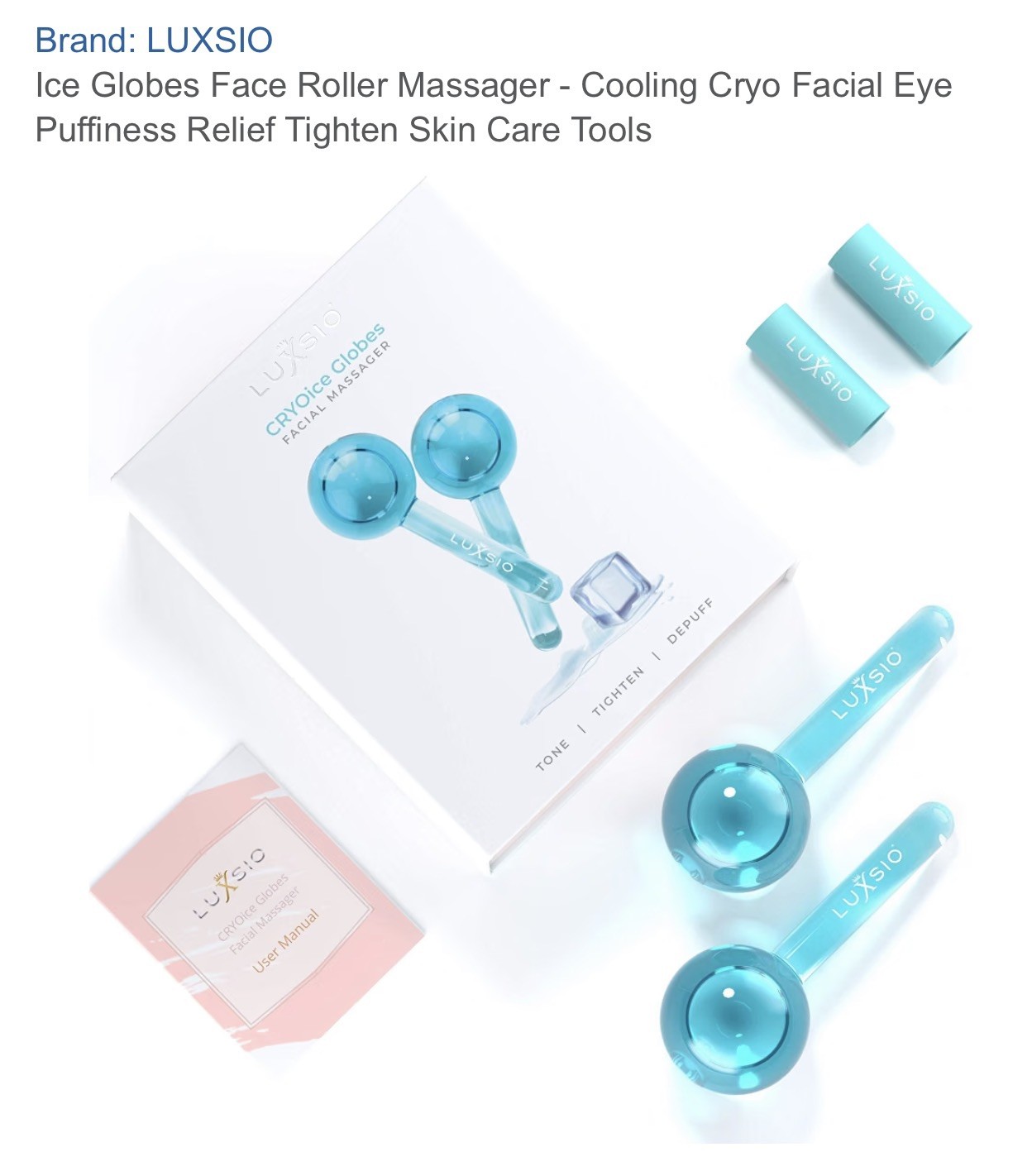 LUXSIO CRYOice Globes Face Massager Lymphatic 2-Head Ice Globes Light Blue