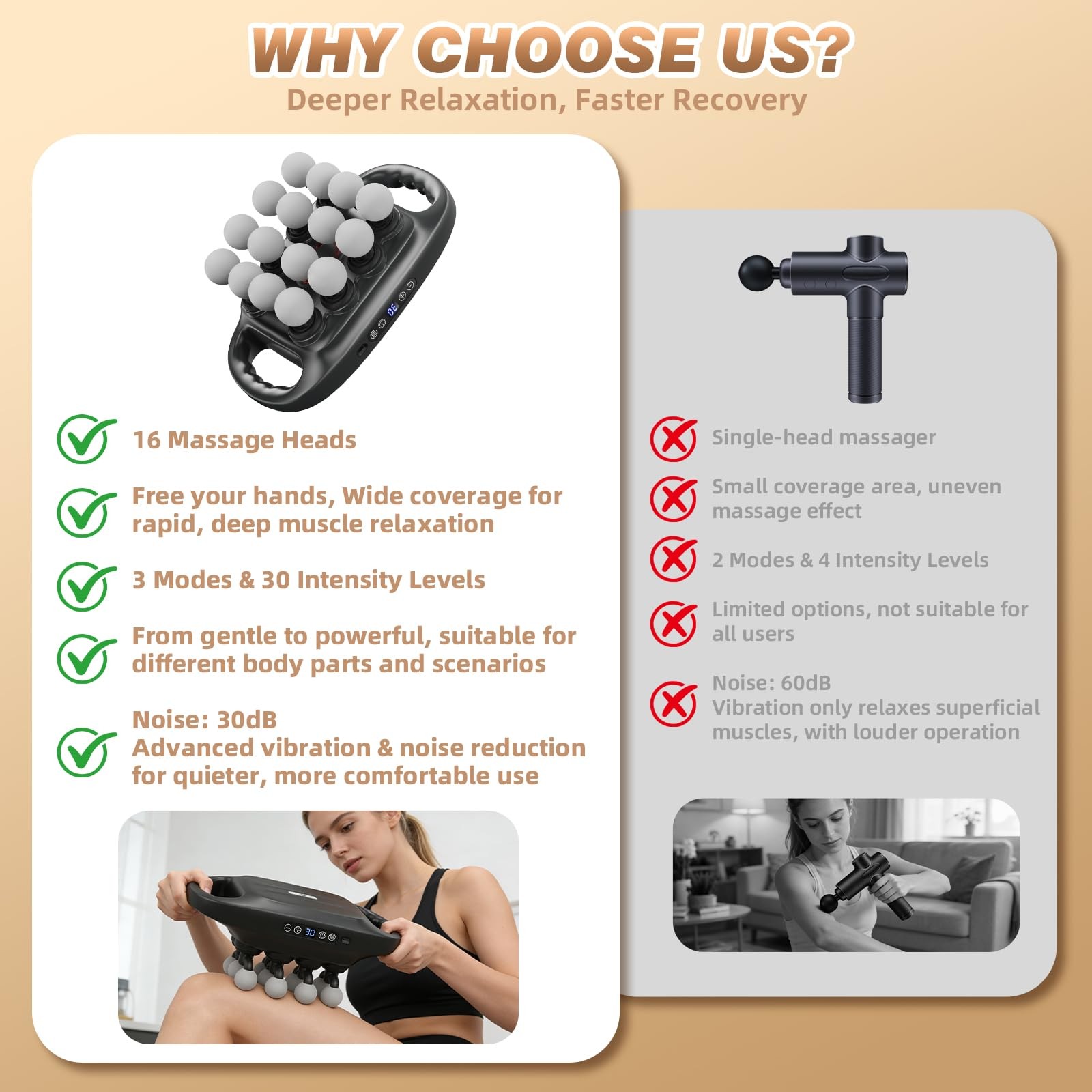 16 Head Deep Tissue Massage Gun, Percussion Muscle Massager with 3 Modes & 30…