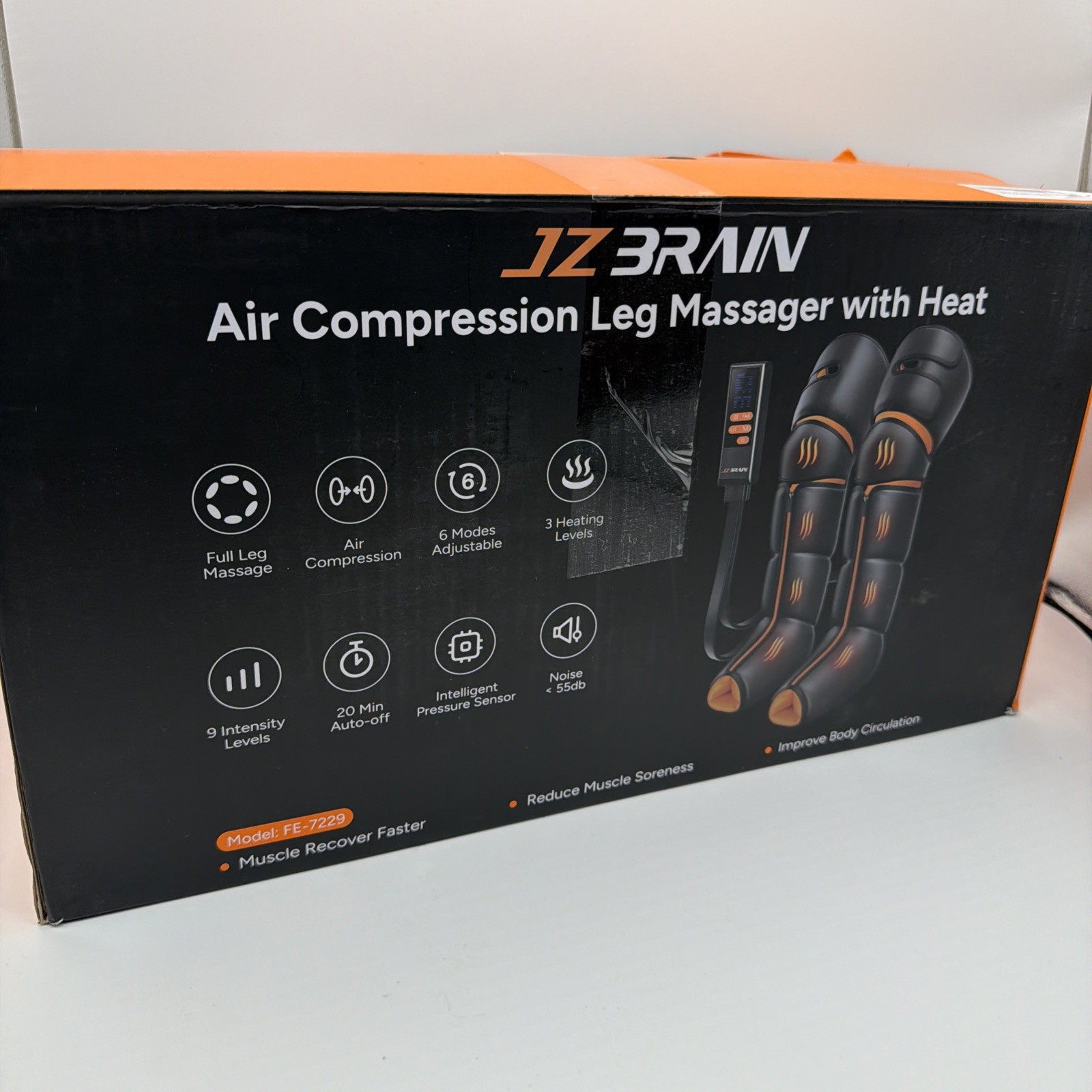 JZ Brain Leg Massager Air Compression Heat Calf Circulation Pain Relief Open Box
