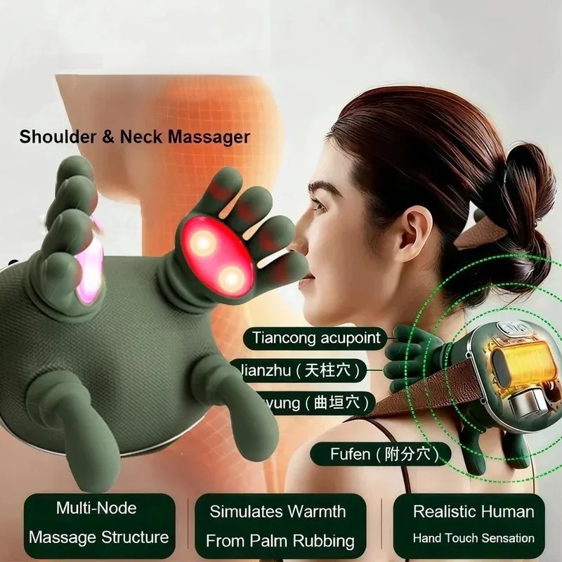 Neck & Shoulder Massager – Simulated Hand Grip, Heated Nodes, 0.76kg
