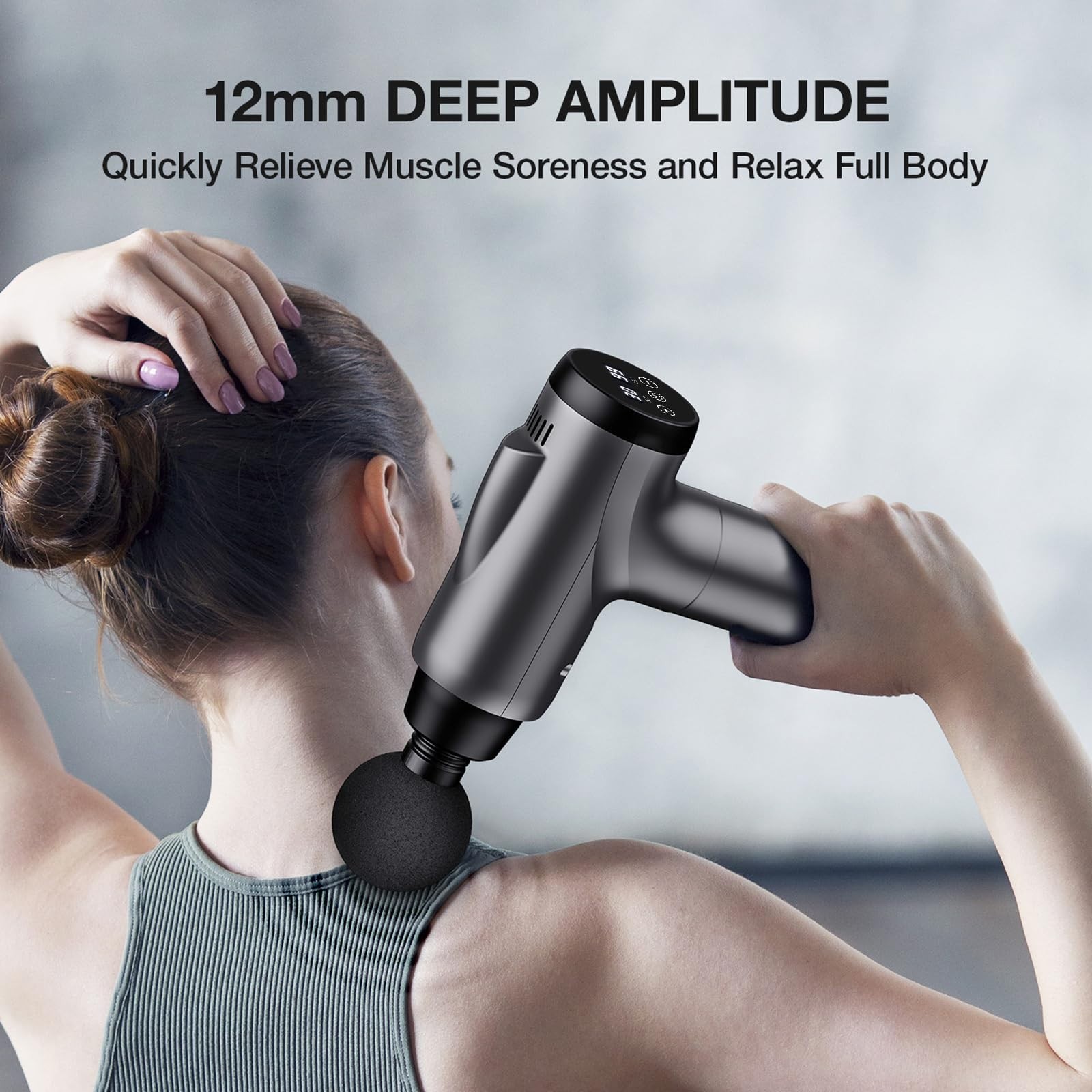 Deep Tissue Massage Gun, Handheld Electric Muscle Massager, 30 Speeds, 9 Attachm