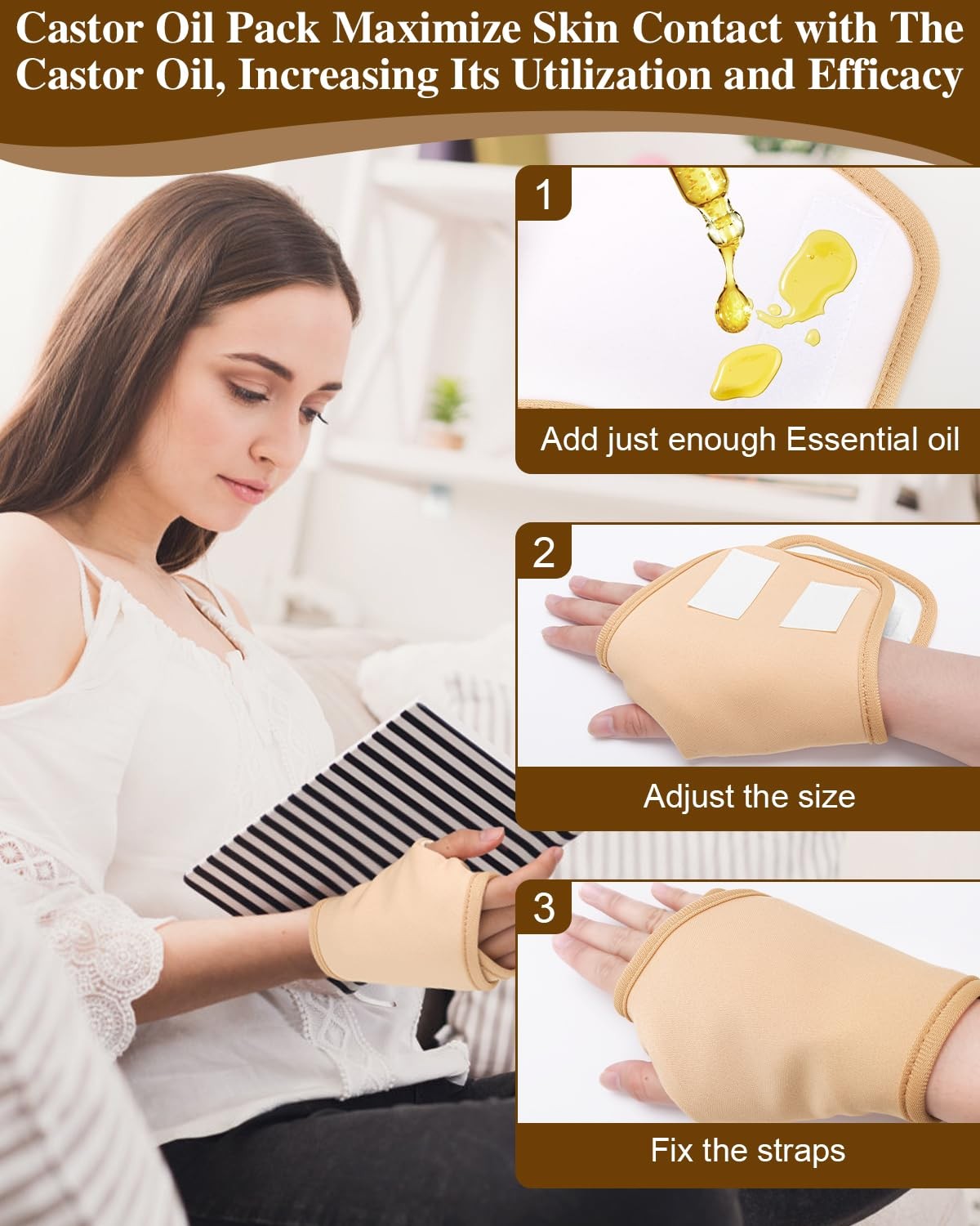 2 Pcs Castor Oil Pack Wrap for Hands, Reusable Organic Cotton Hand Castor Oil…