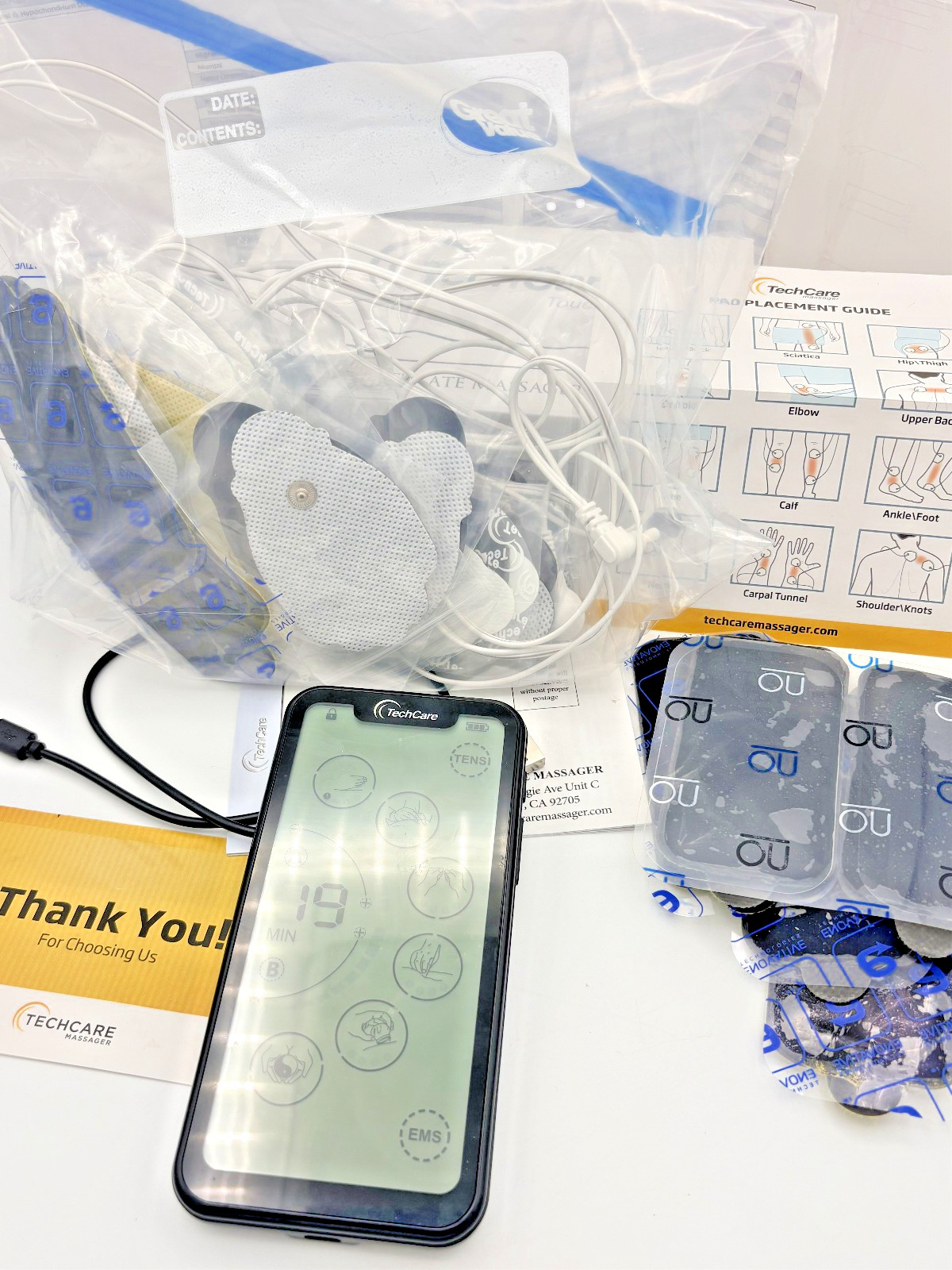 TechCare Touch X TENS EMS Unit Pain Relief Muscle Stimulator W/Pads Case charger