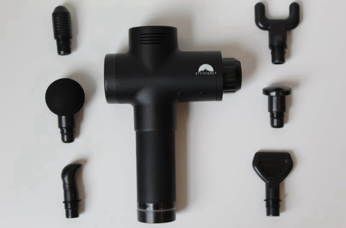 Efficiency Cordless Handheld Massage Gun, 6 Attachments, Carrying Case, Black