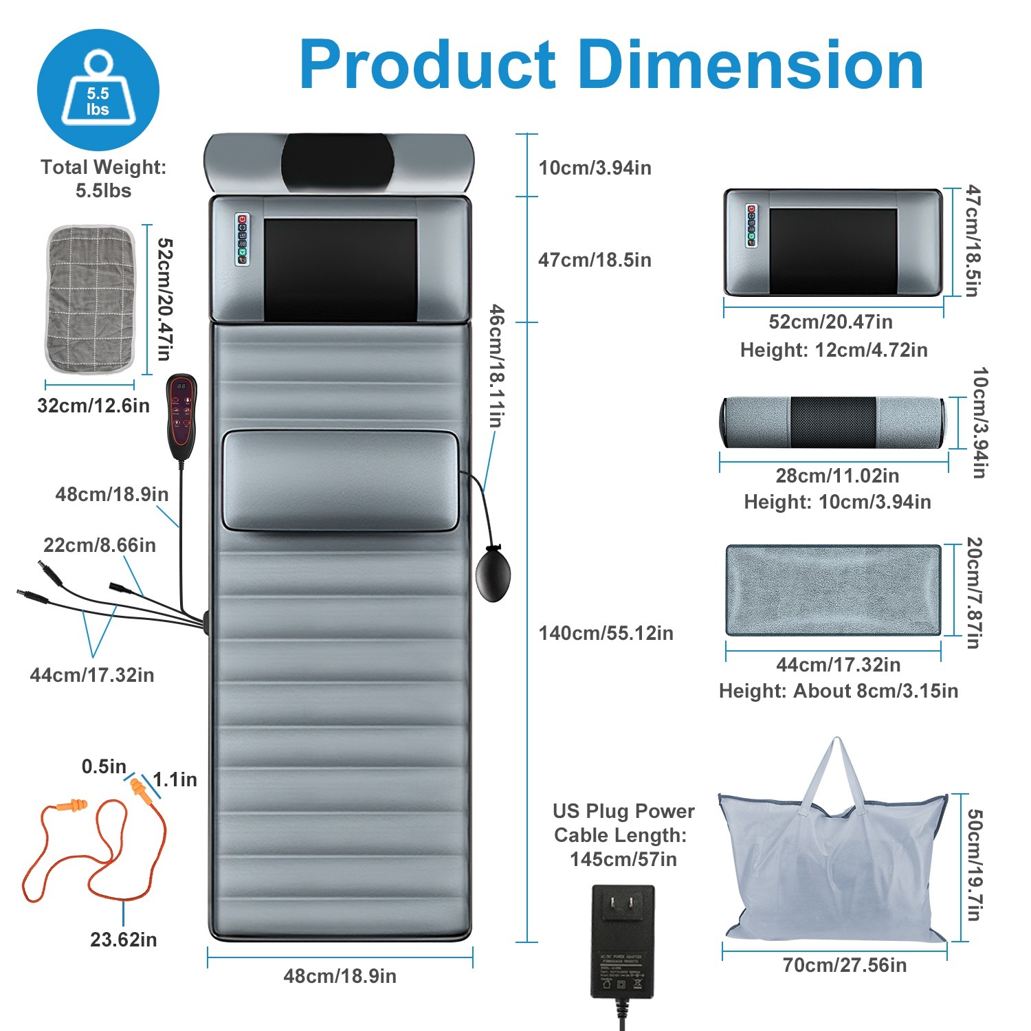 Full Body Massage Mat 9 Massage Modes 9 Vibration Speeds 3 Heating Temperature