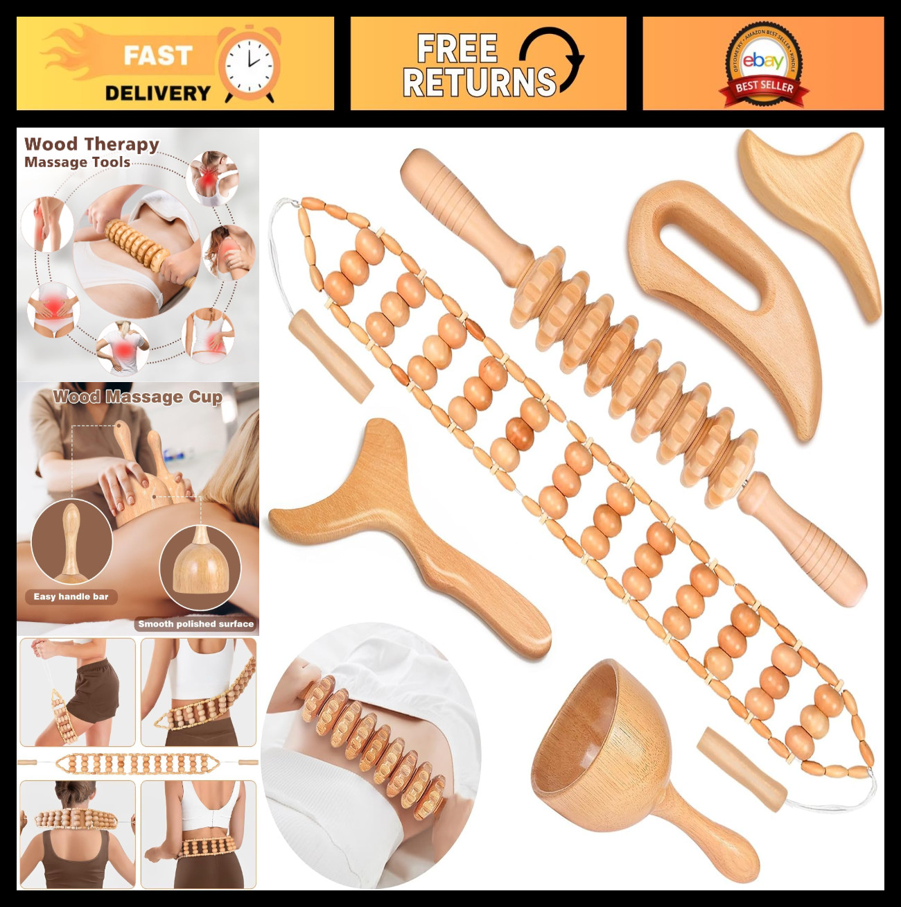 12-in-1 Wooden Massage Therapy Tools Kit for Lymphatic Drainage & Body Sculpting