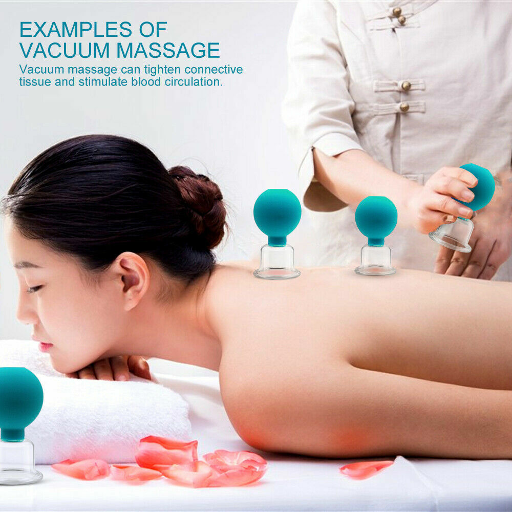Set 4 Cups Anti-Cellulite Facial Massage Cupping Vacuum Glass Cups Silicone US