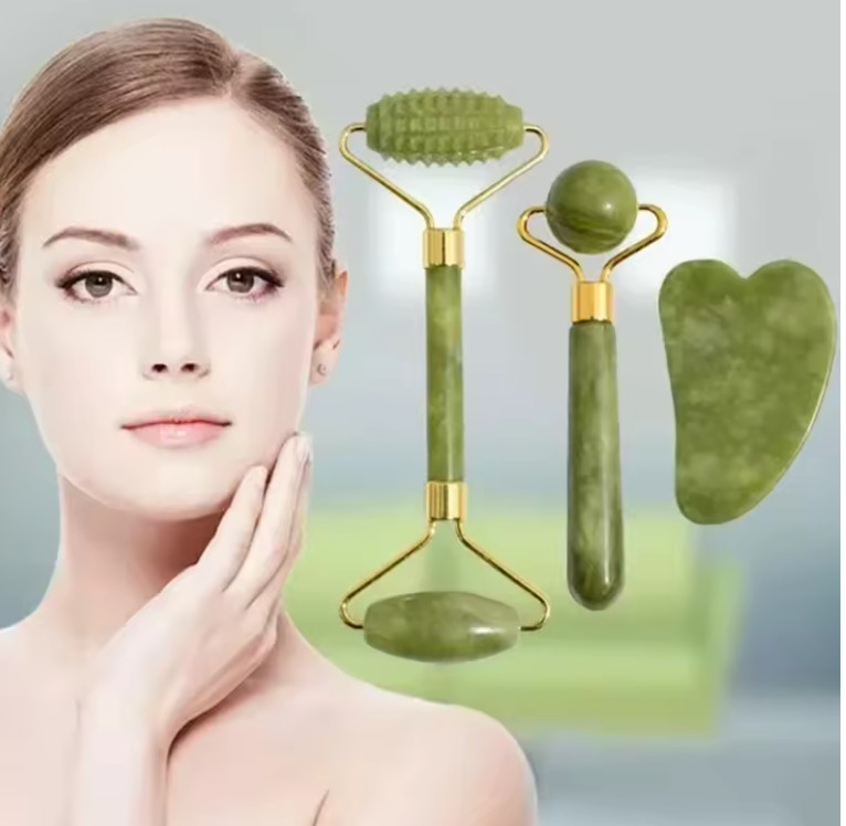 Jade Roller & Gua Sha Set Face Massager Anti-Aging Skin Care Tool Women Gift
