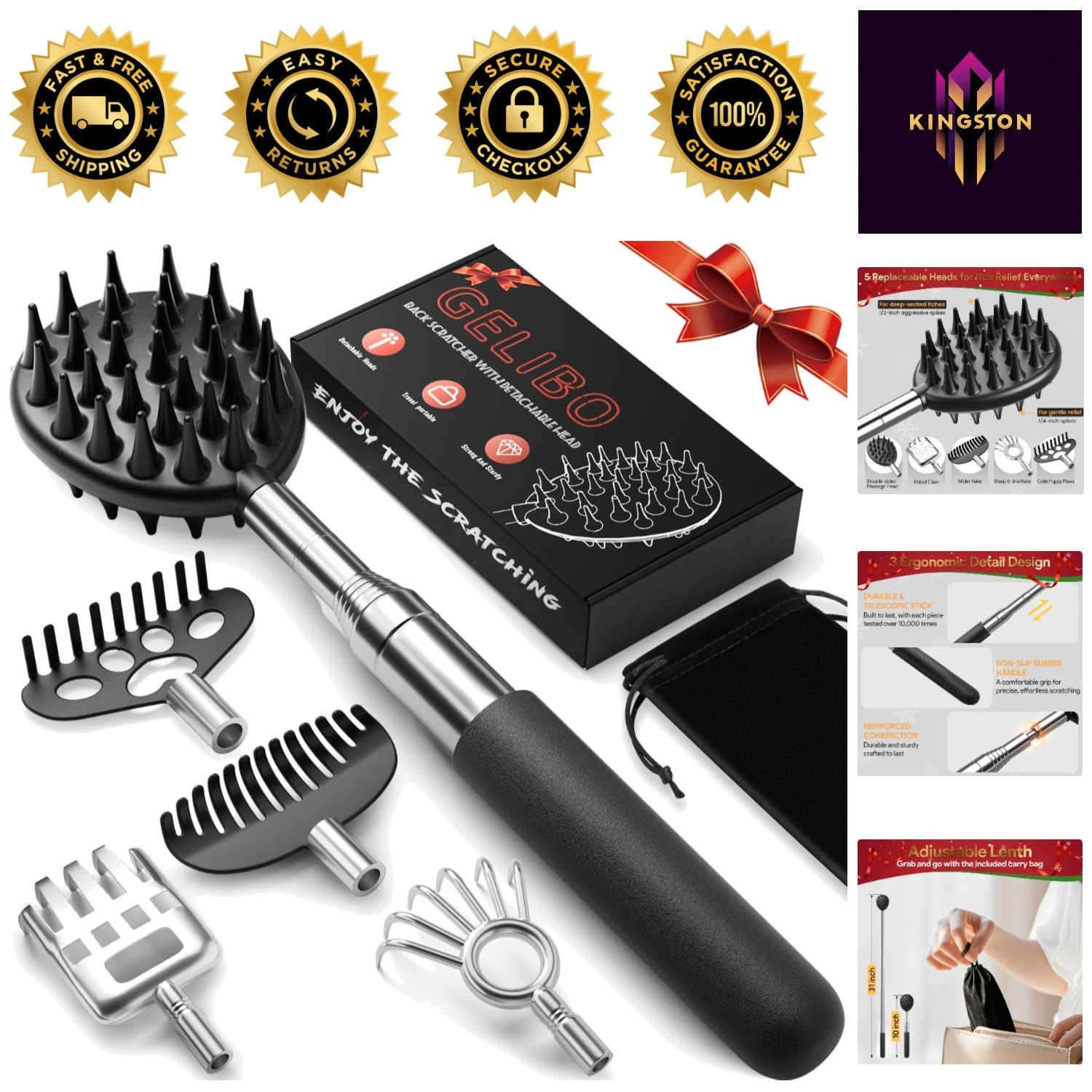 Deluxe Extendable Back Massager with 5 Interchangeable Heads – Travel Ready