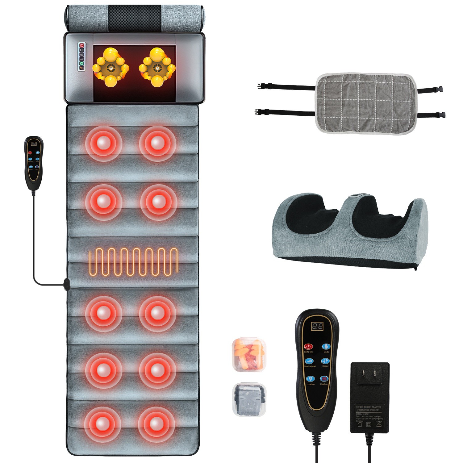 Full Body Electric Massage Mat with Heated Shiatsu Foot Massager Pad Cushion