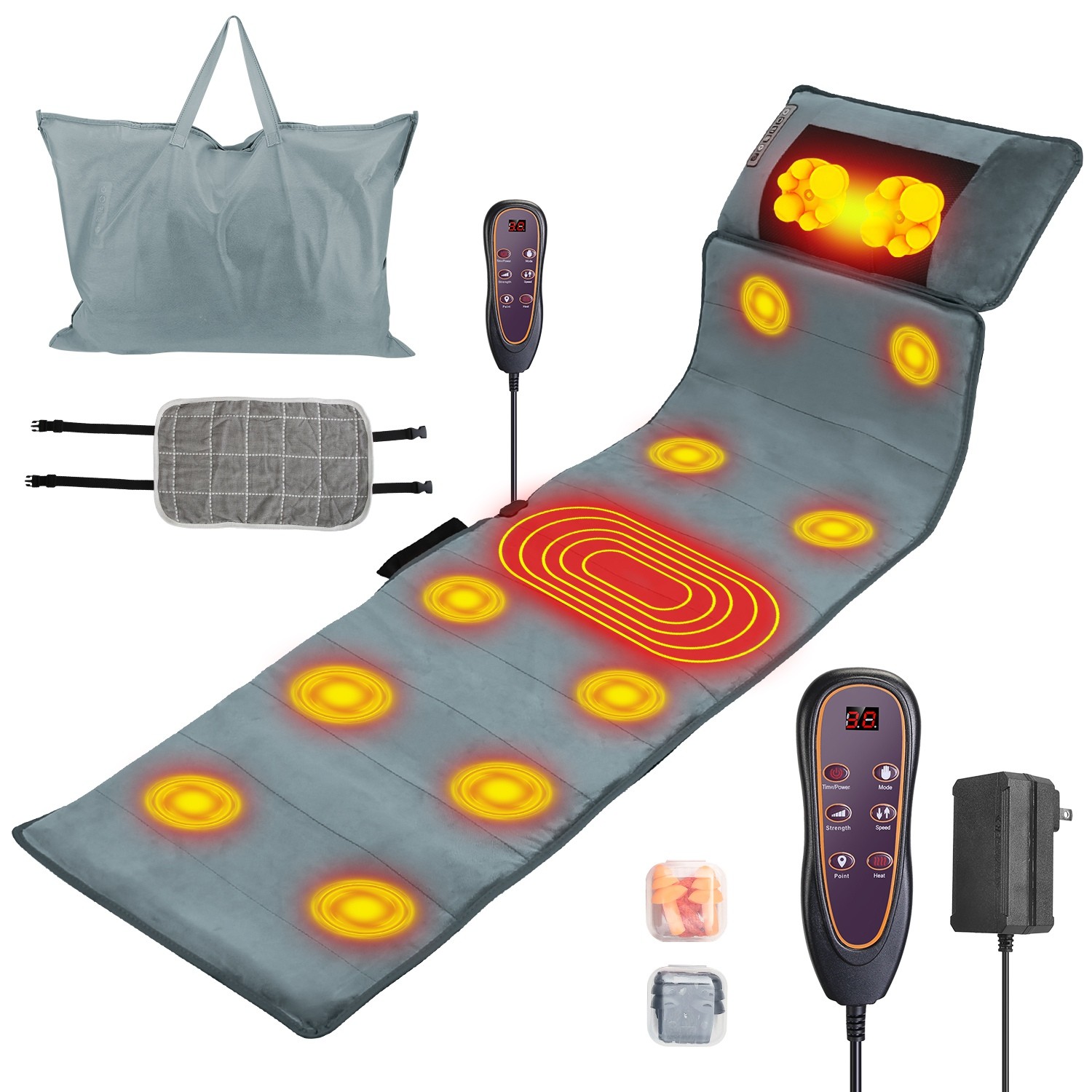 Full Body Massage Mat with Heat & Neck Massage Pillow 10 Vibration Motors Timer