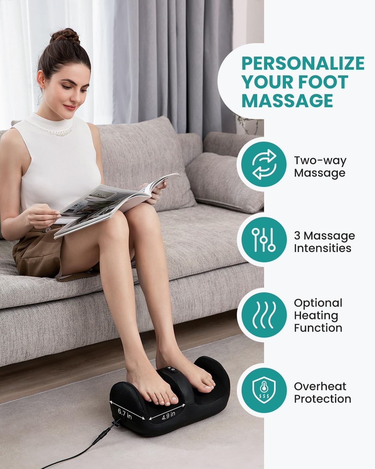 Shiatsu Foot Massager with Heat & Rollers, Calf Leg Relief for Neuropathy Pain,