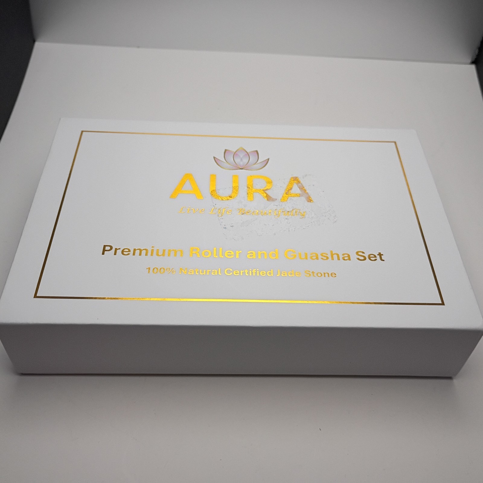 AURA Premium Jade Roller & Gua Sha Set – 100% Natural Certified Jade Stone – New