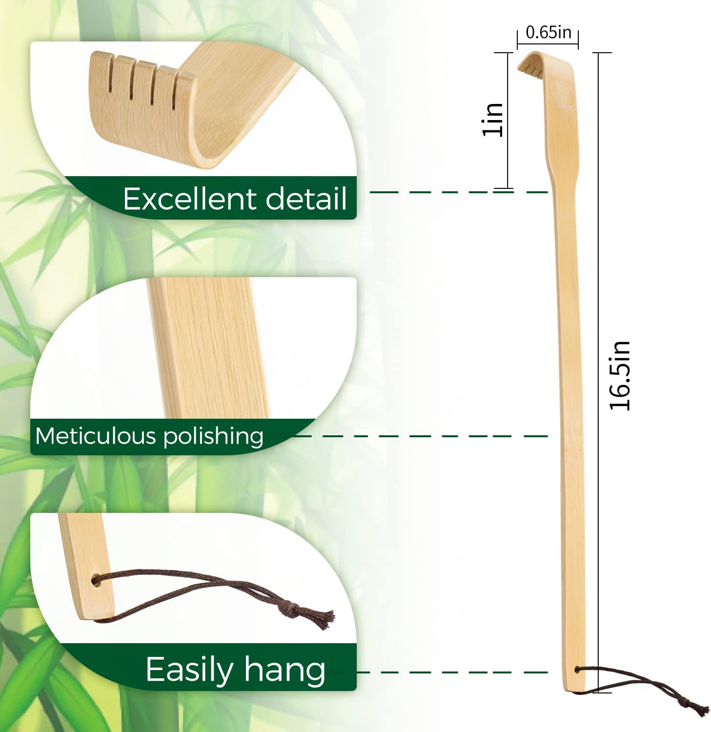 Renook Back Scratcher, 16.5In Pack of 6, Traditional Finger-Like Bamboo Wooden