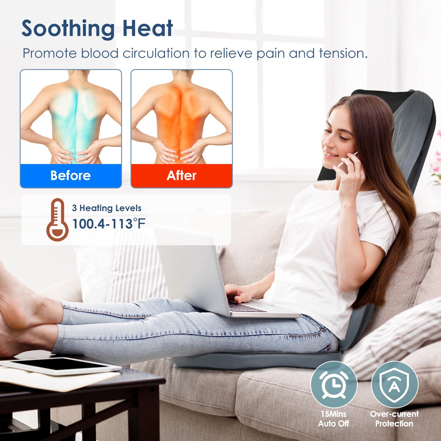 Back Neck Massage Seat Chair Cushion with Heat 3D Kneading Massage Pad Home Car
