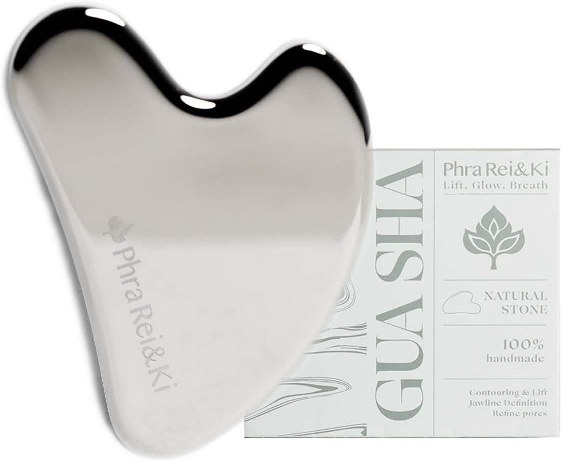 Phra Rei&Ki] Gua Sha Facial Tools, Customed Natural Jade Stone, Silver