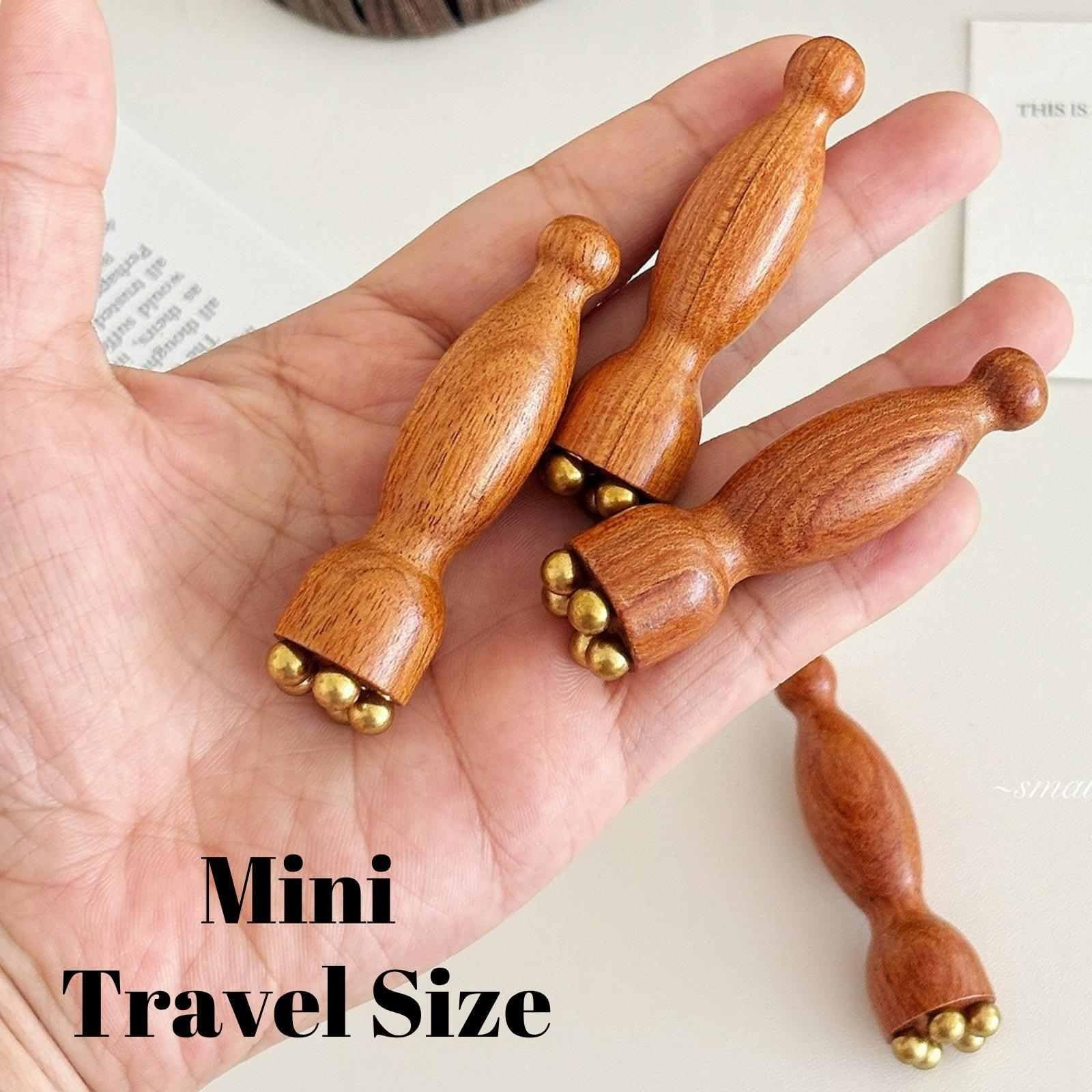 KINTEGOOD Mini Ice Roller, Sandalwood Facial Massage Tool, 5 Mini, Wood Color