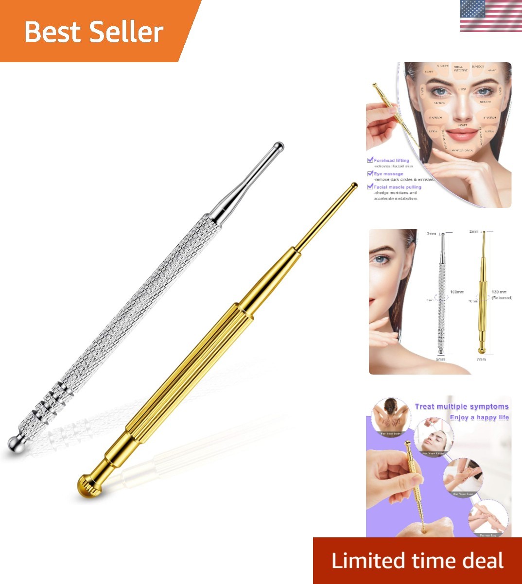 2 Pieces Facial Reflexology Massage Tool Retractable Acupuncture Pen, Stainle…