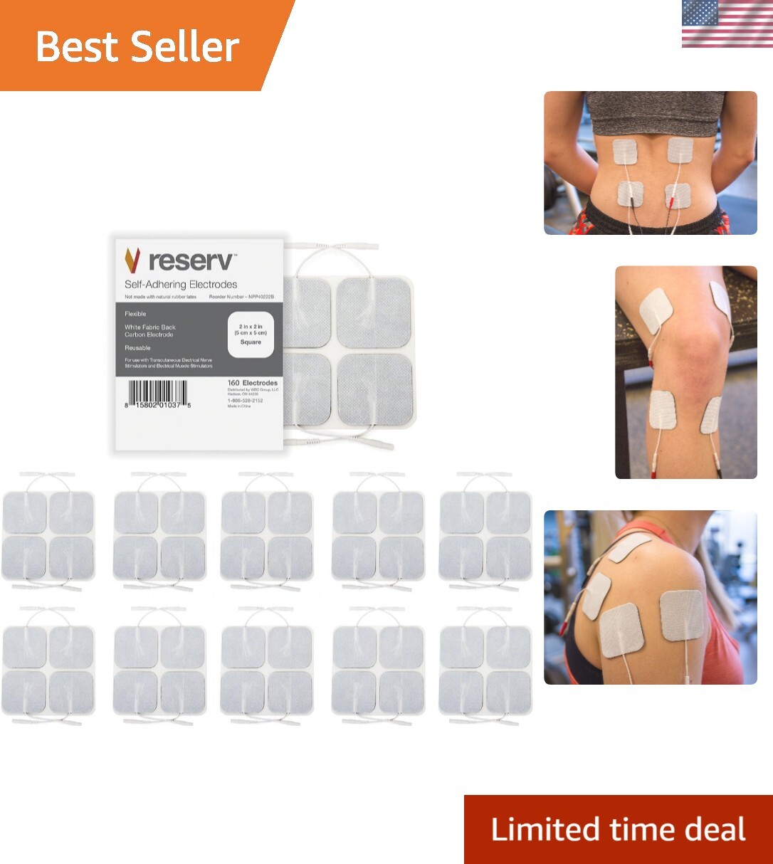2″ x 2″ Premium Re-Usable Self Adhesive Electrode Pads for TENS/EMS Unit, Fab…
