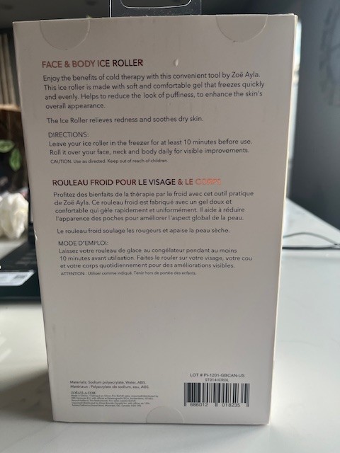 Zoe Ayla Face & Body Ice Roller, Soft Gel, Quick Freeze,Reduce Puff & RednessNIB