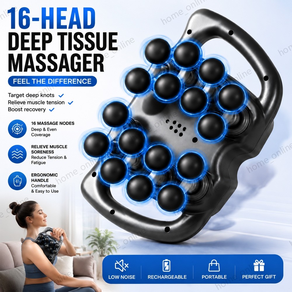 16 Head Massage Gun Deep Tissue Massager 9 Modes 99 Speed Levels Muscle Relaxing