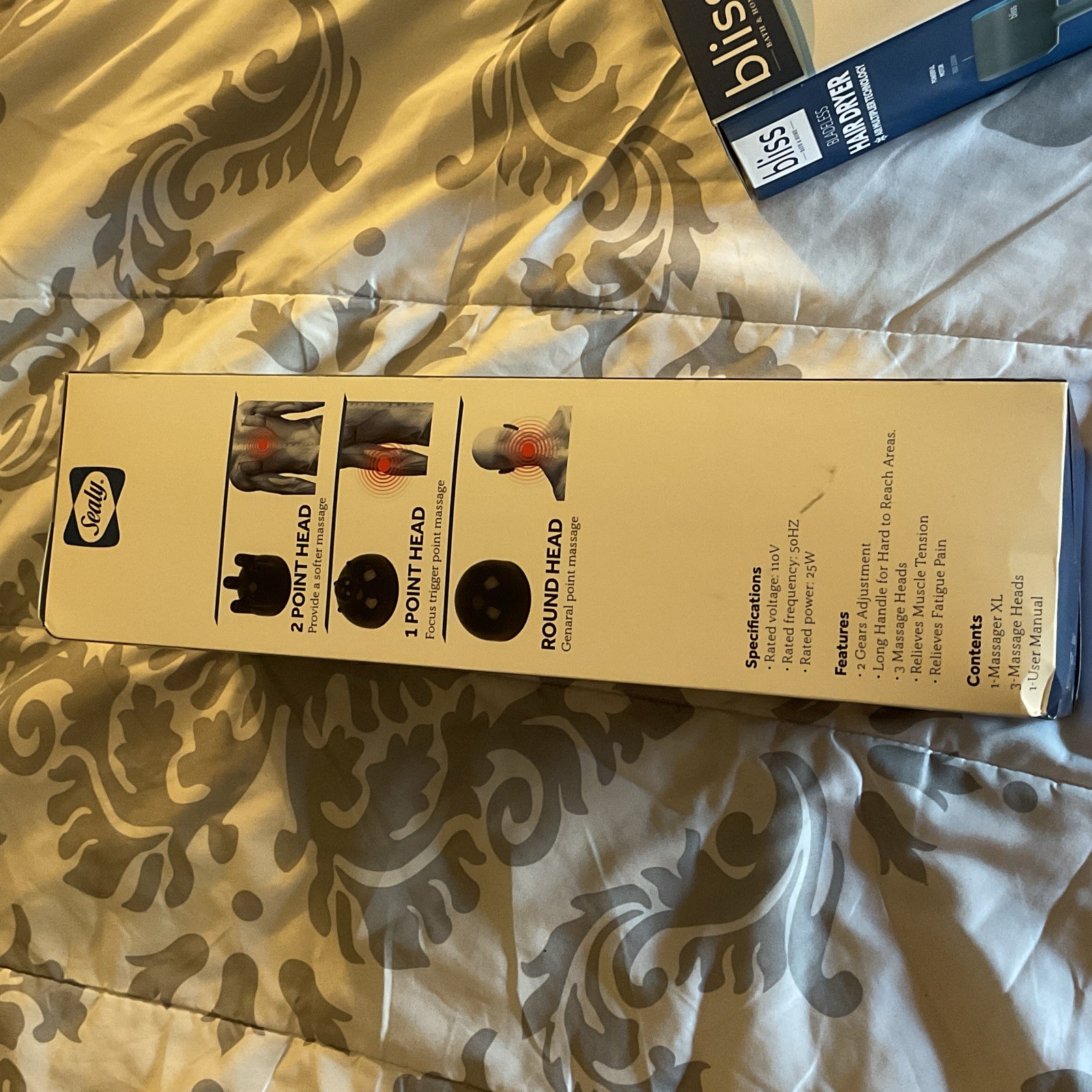 Sealy Massager XL Handheld Vibrating Back Massager, 3 Heads, Corded, Black