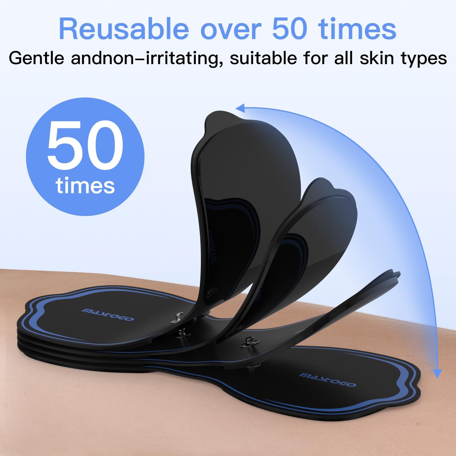 MASTOGO Wireless TENS Unit Electrode Pads Combo 8 Pack 5mm Snap Connectors Pain