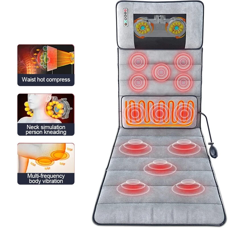 Full Body Electric Massage Mat Cushion Back Massage Pad w/ Heat Vibration Timer