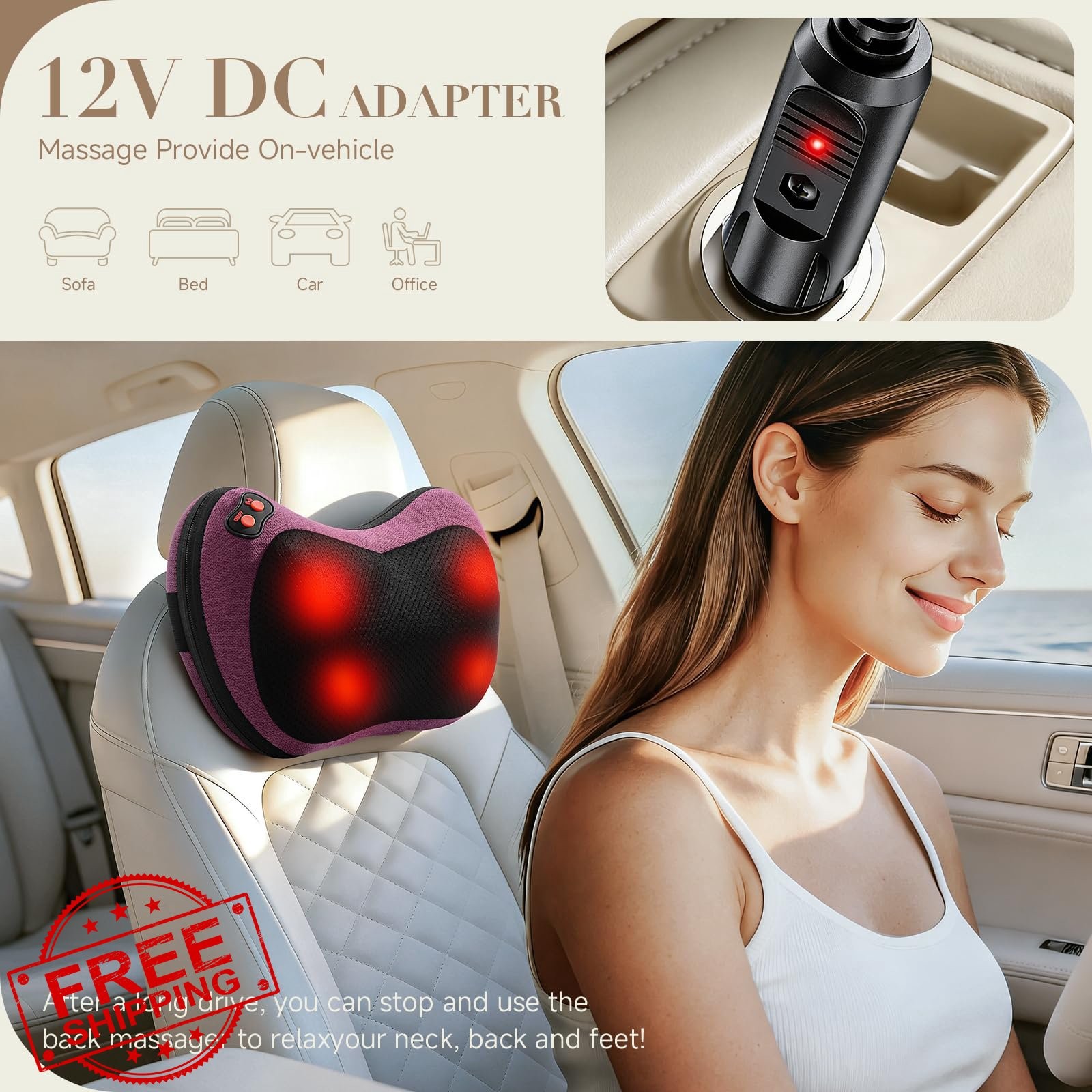 Papillon Purple Shiatsu Back Massager Heat