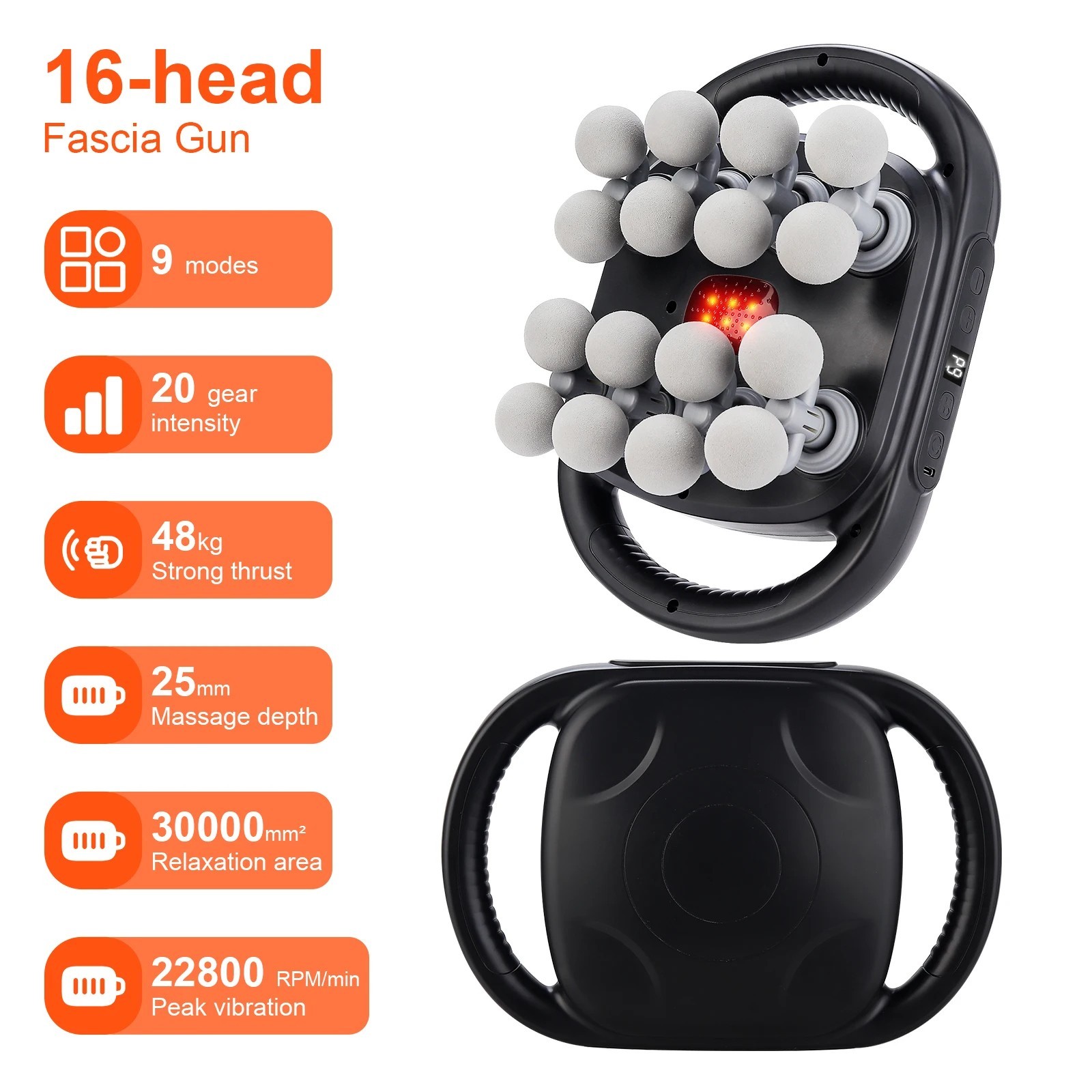 16-Head Fascia Gun High-Frequency Vibration Body Massage Gun Waist Back Massager