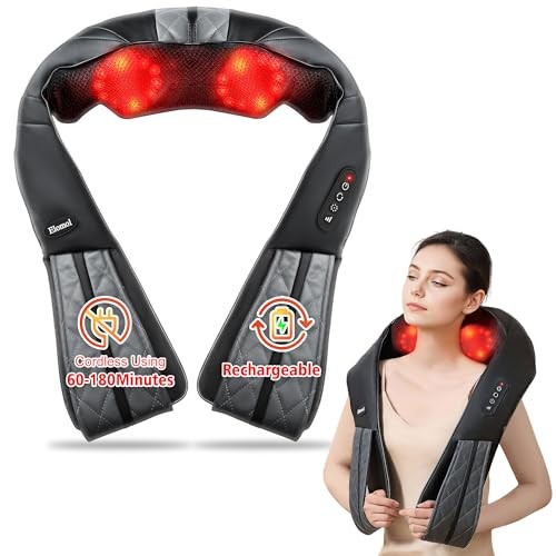 ELOMOL Neck Shoulder Massager with Heat CORDLESS BACK AND NECK MASSAGE – BLACK