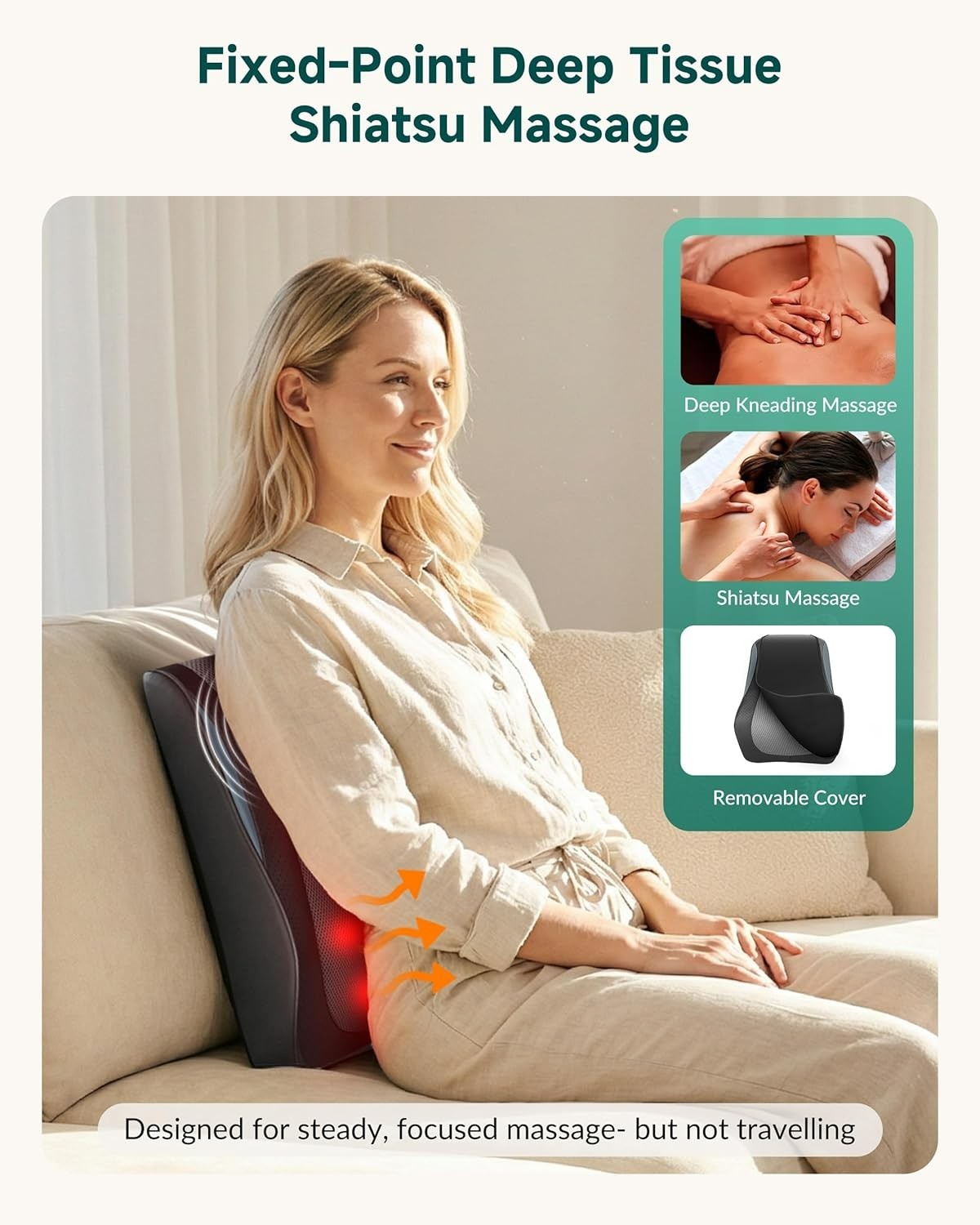 Snailax Back Pain Deep Tissue Massager w/ Heat SL-128B Back Neck Shoulder Pillow
