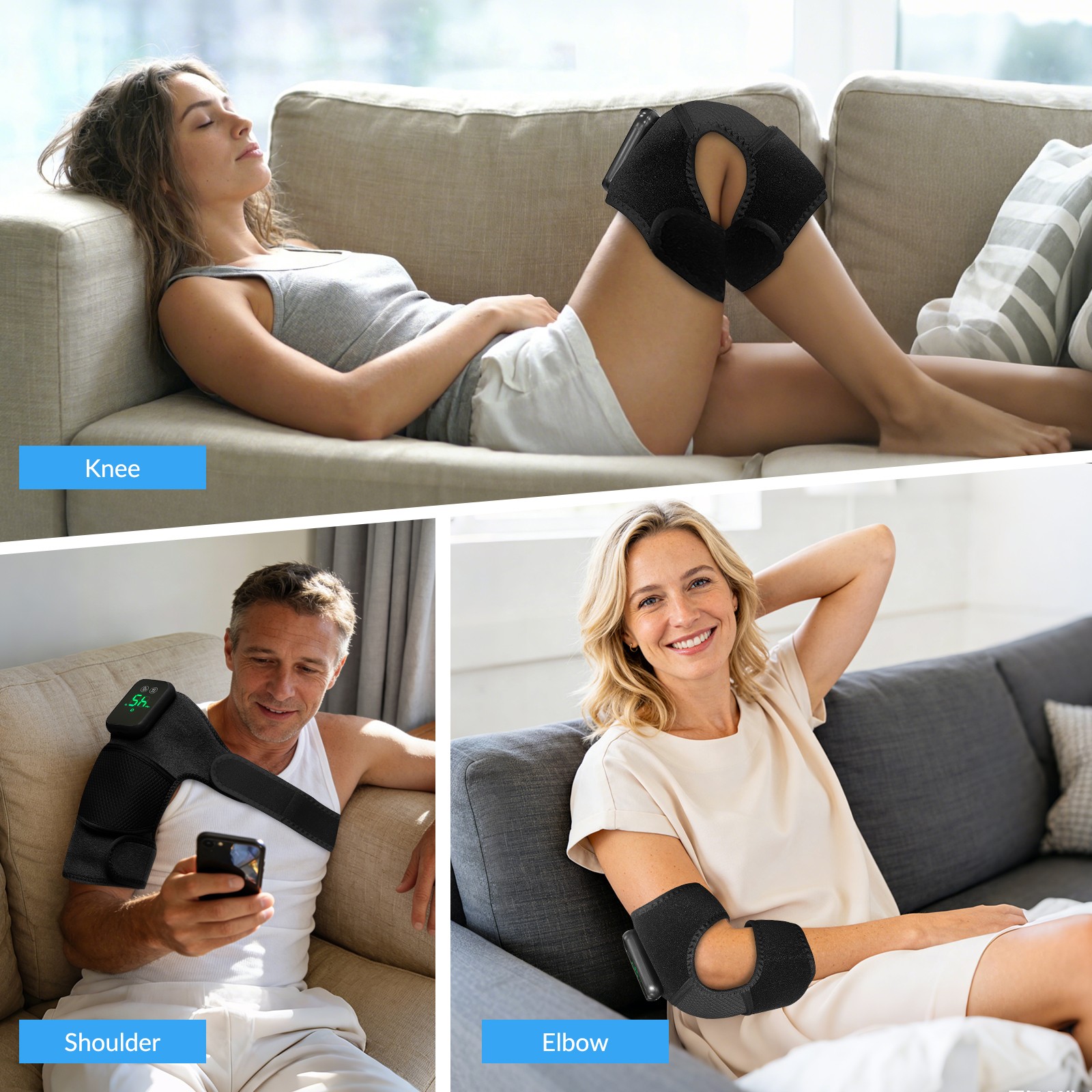 3 In1 Electric Heated Shoulder Knee Elbow Massager w/ Vibration for Pain Relief
