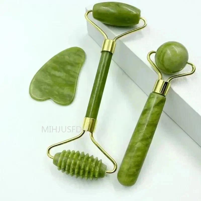 3 Pcs Jade Roller Gua Sha Set-Shaped Comb, Manual Beauty Tools for Face