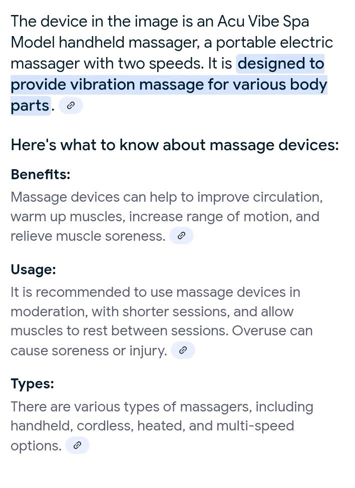ACUVIBE Spa Model Hand Held 2 Speed Massager Vibrating Portable Electric Massage