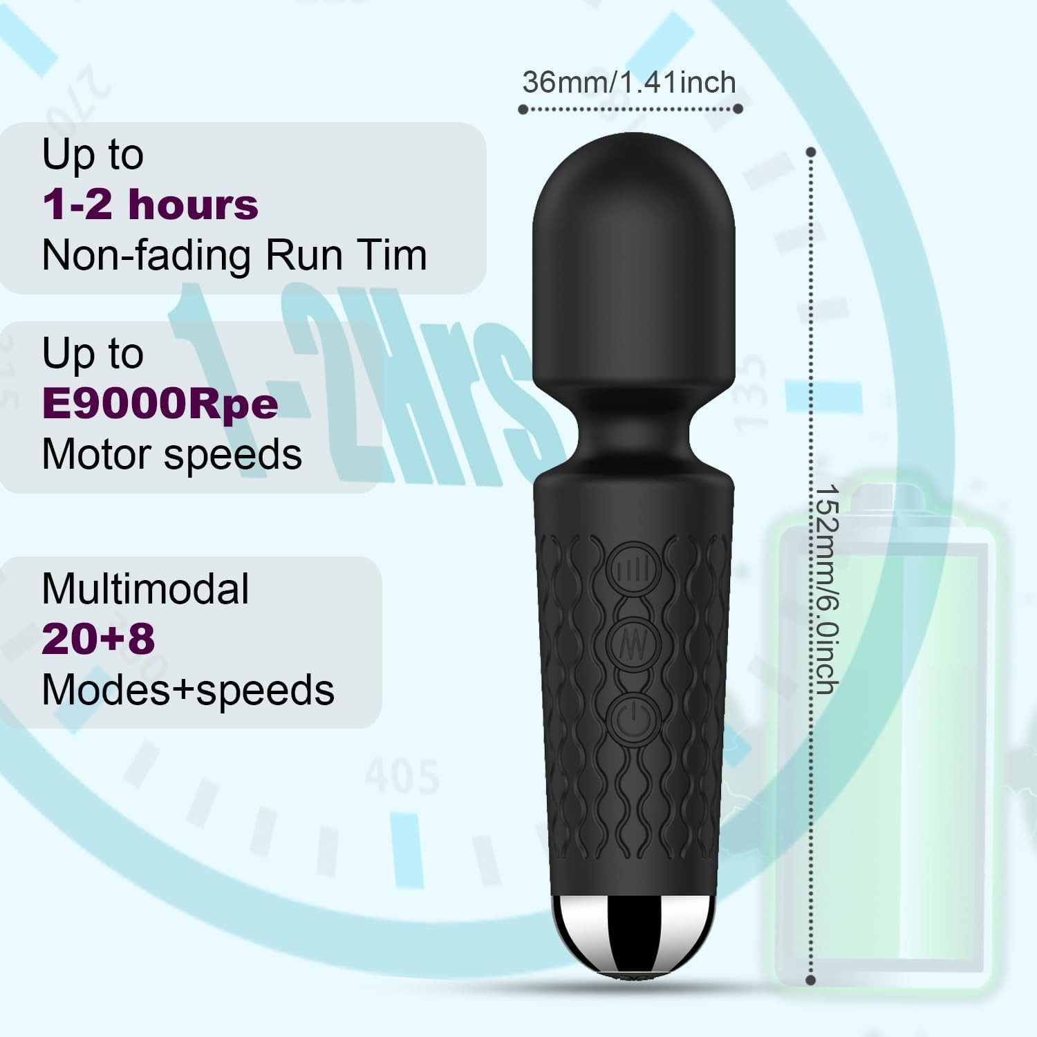 Personal Massager – Handheld Wand Feature, Quiet & Waterproof – 20 Speeds 8 P…