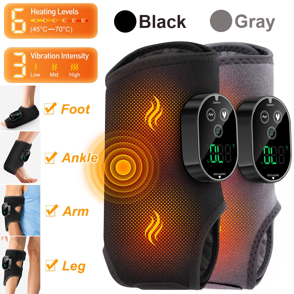 Cordless Foot Ankle Calf Arm Massager Heat & Vibration for Pain Relief Recovery