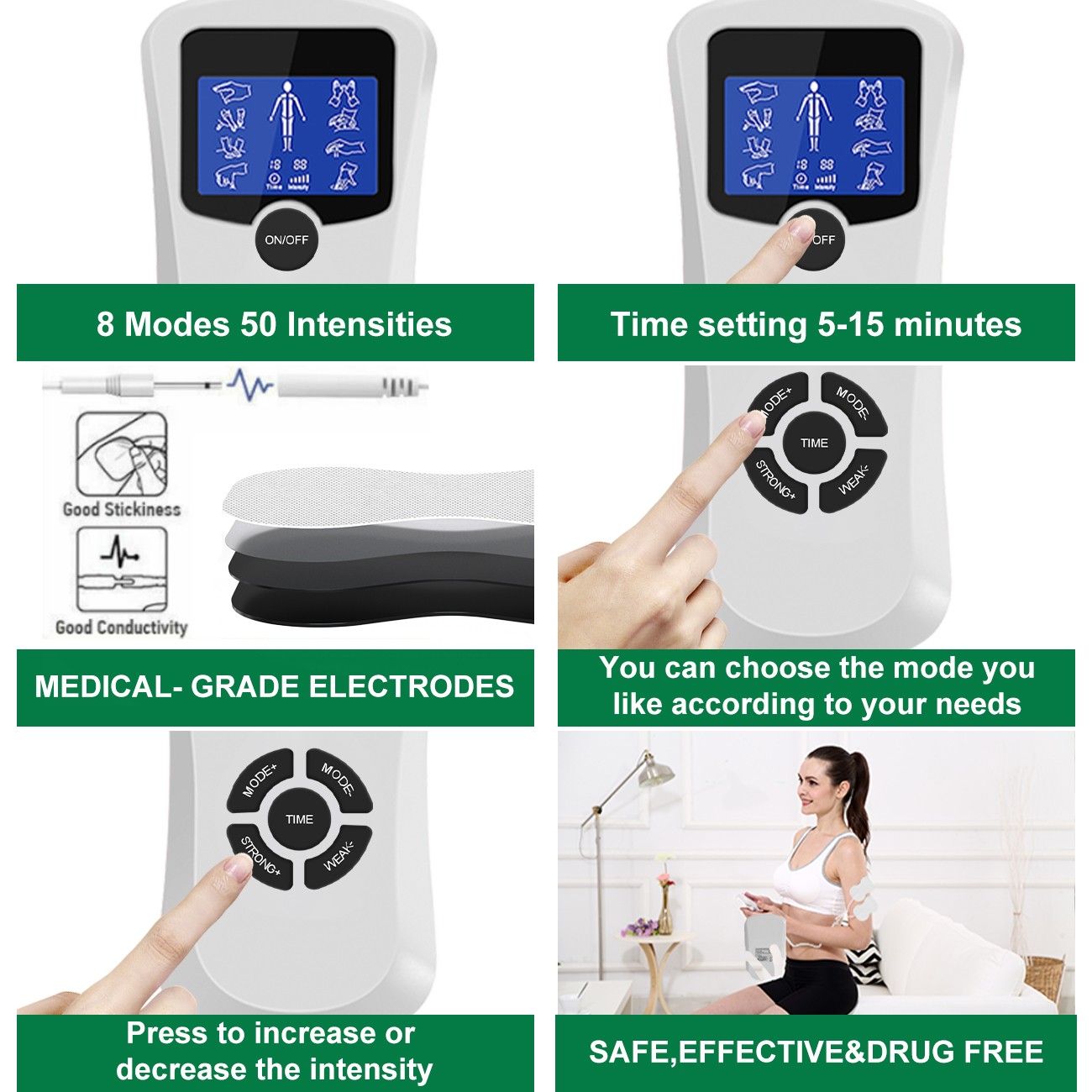 TENS UNIT Electronic Pulse Massager Muscle Stimulator Promote Blood Circulation