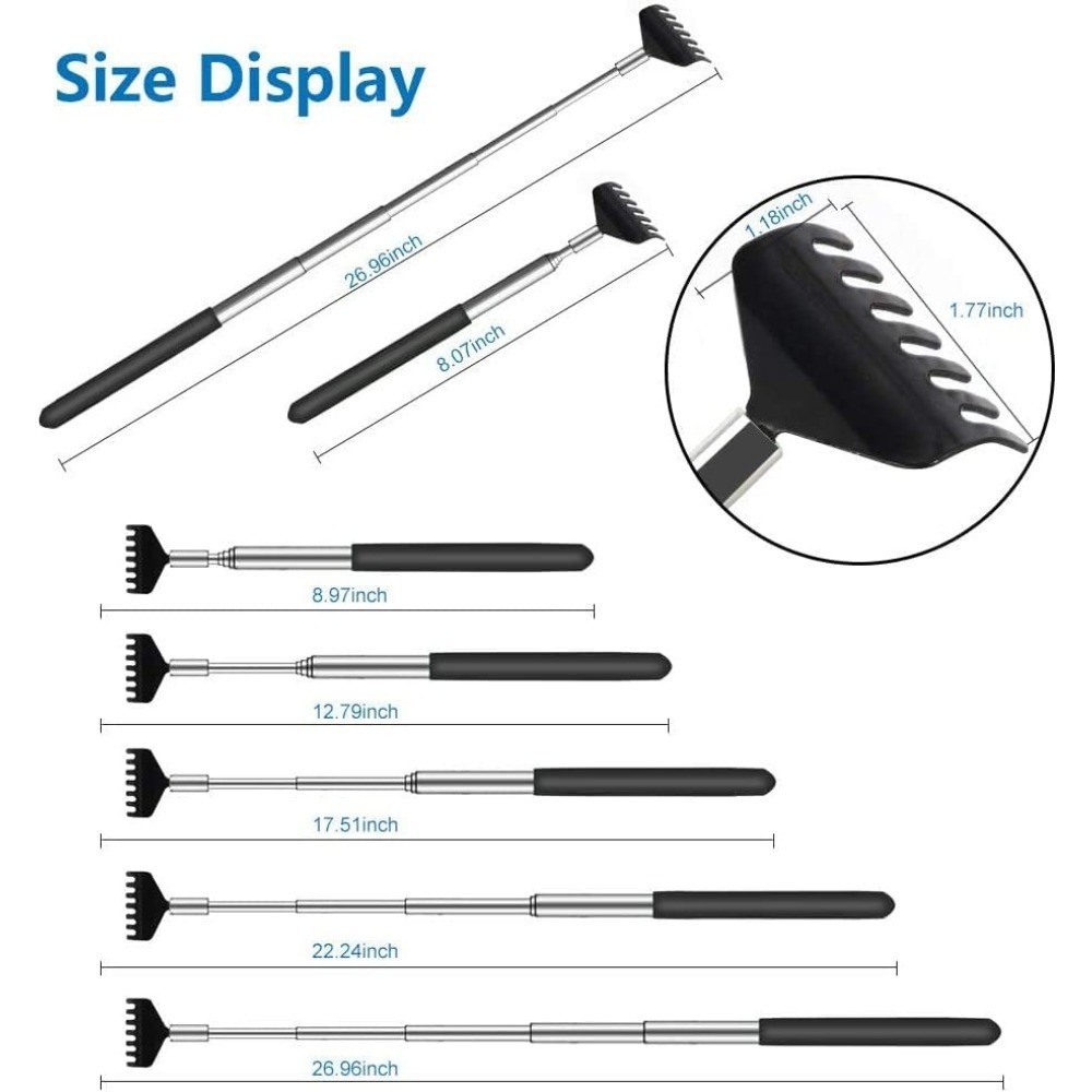 Telescopic Back Scratcher Extendable Stainless Steel with Rubber Handle for