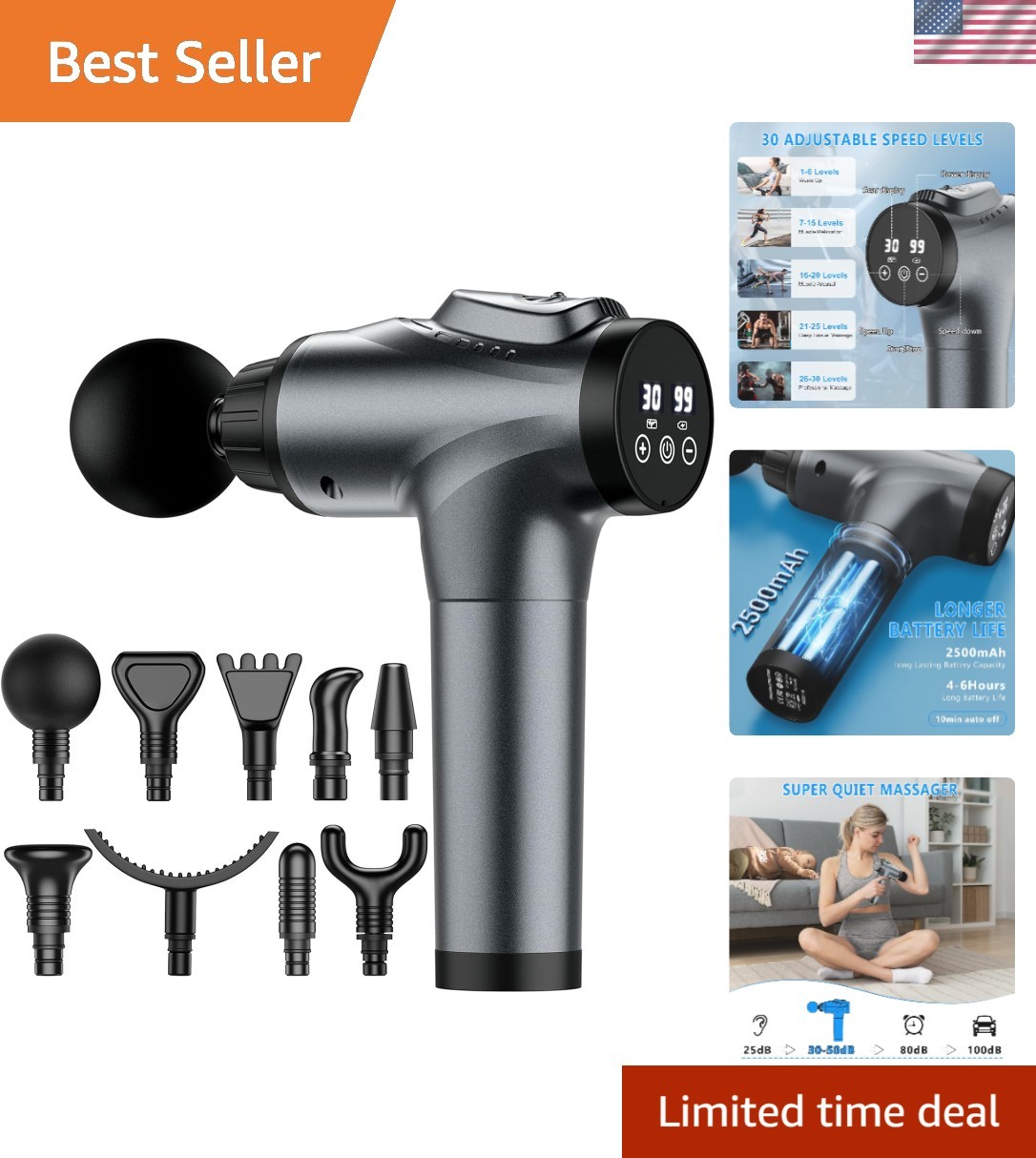 Effortless Muscle Relief: Portable Massage Gun with 30 Speed Settings & 9 Heads
