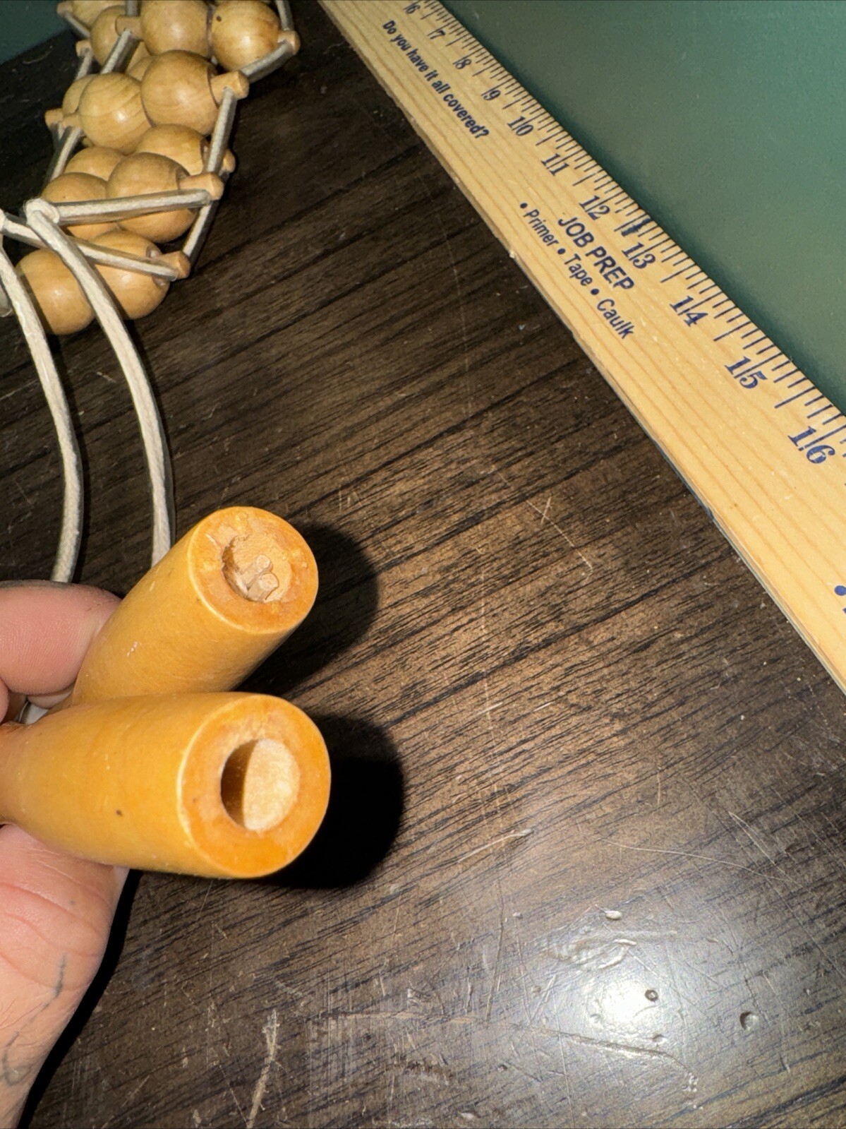 Vtg 20 Wooden Ball Beads Back Roller Massager 2 Handles Beige